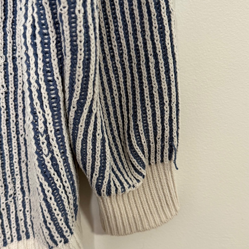 Aerie Sweater Womens Small Blue White Striped Polo Oversized Coastal Preppy - Picture 7 of 11